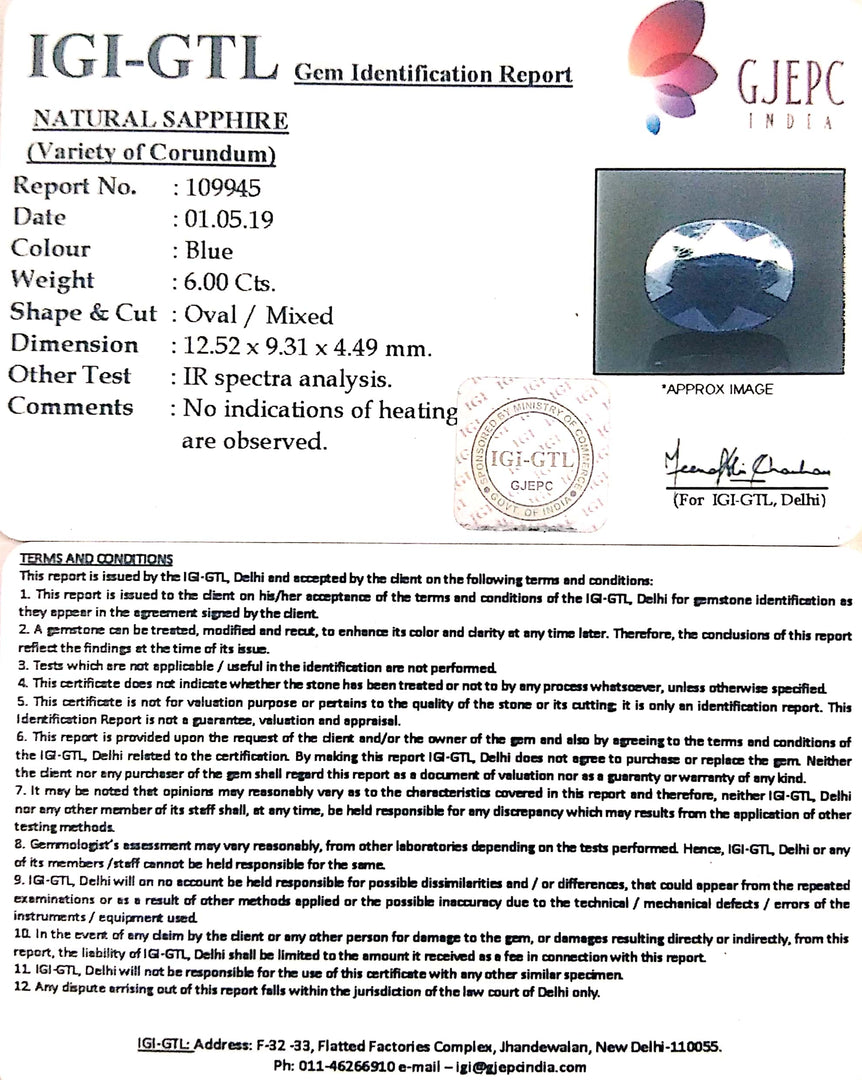 6.67 Ratti Natural Blue Sapphire with Govt Lab Certificate-(2331)