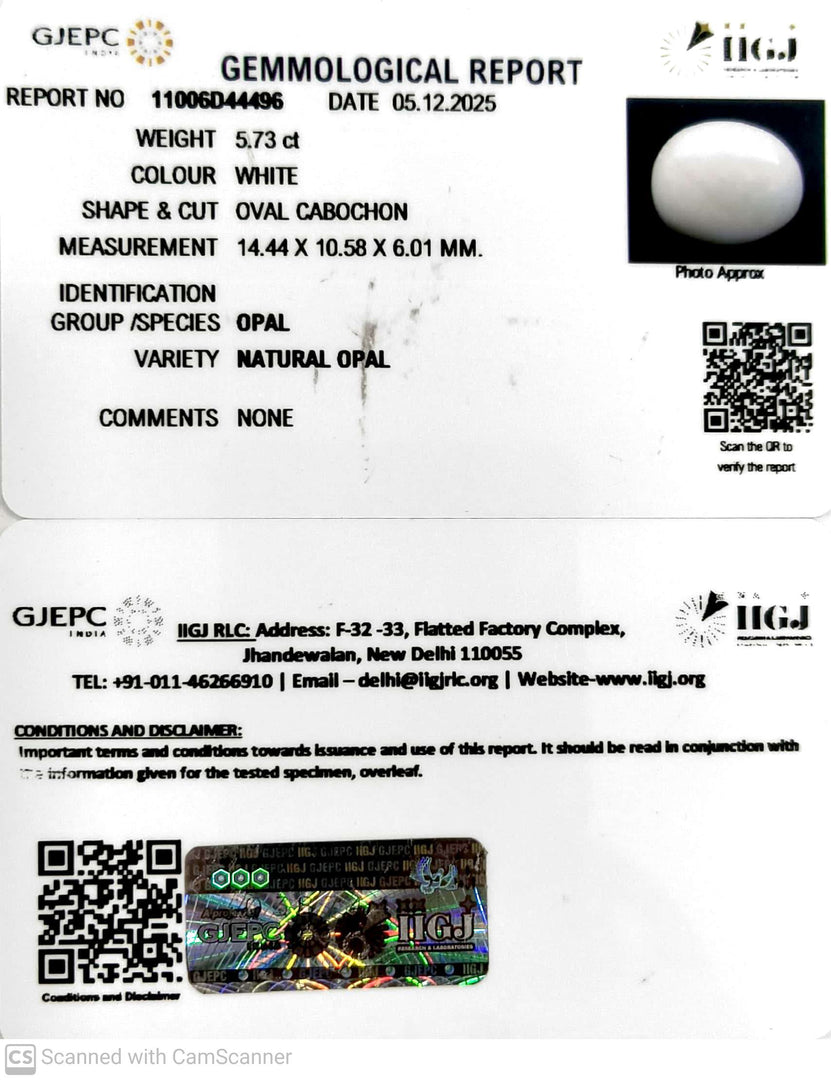 5.73/CT Natural Opal with Govt. Lab Certificate-11006D44496