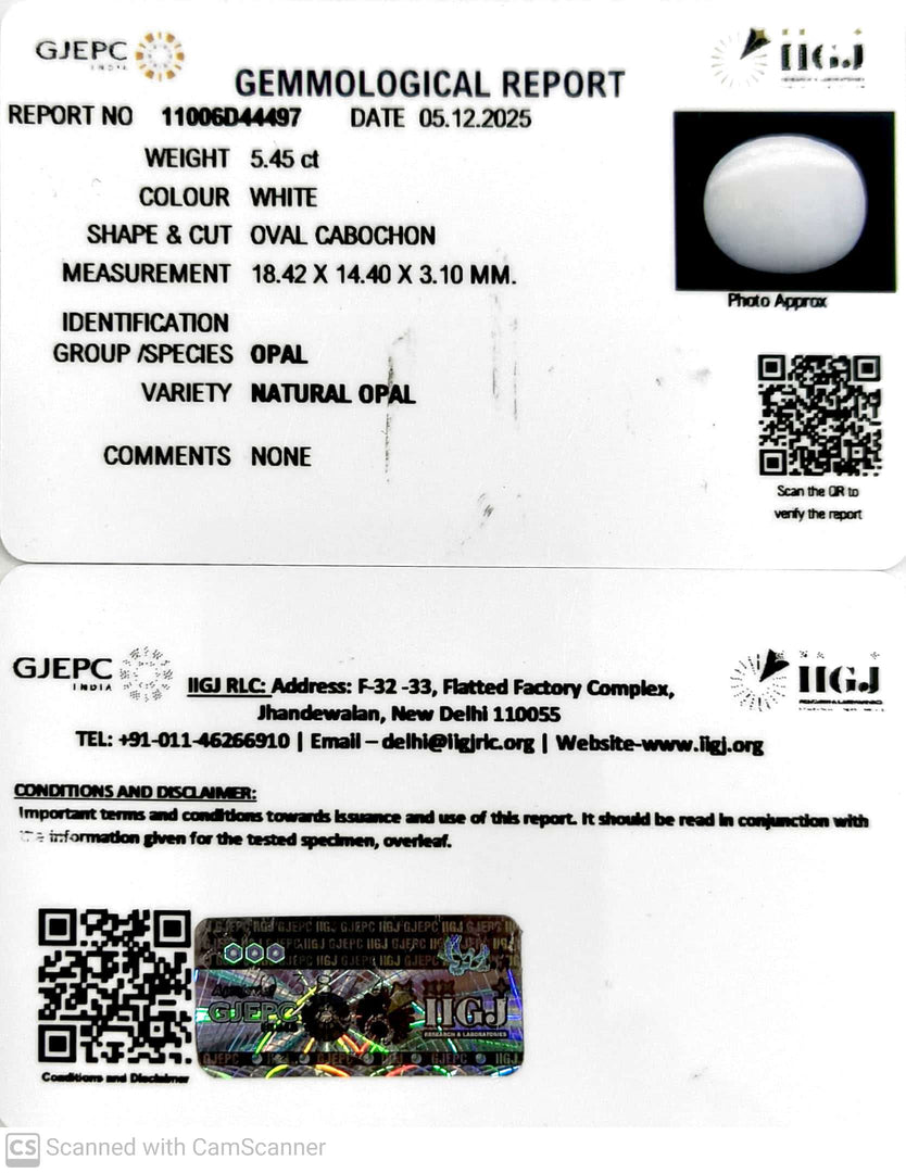 5.44/CT Natural Opal with Govt. Lab Certificate-11006D44497