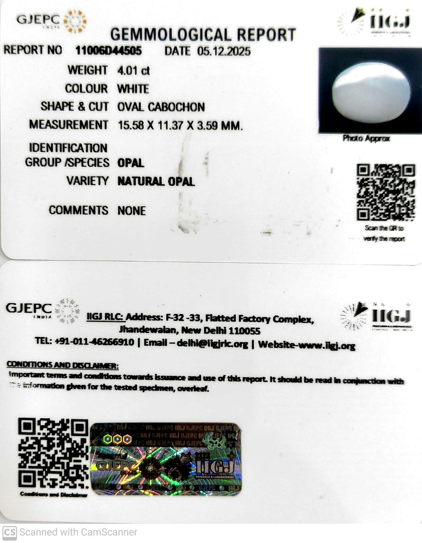 4.01/CT Natural Opal with Govt. Lab Certificate-11006D44505