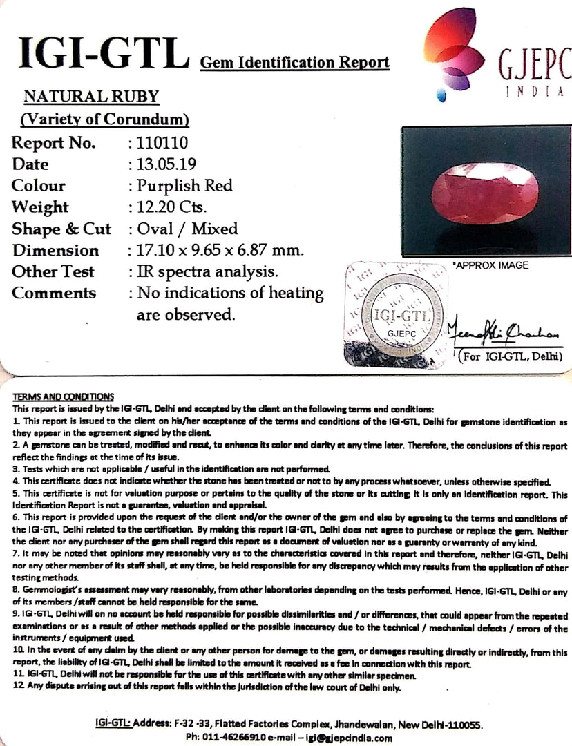 13.56 Ratti Natural Neo Burma Ruby with Govt Lab Certificate-(3441)