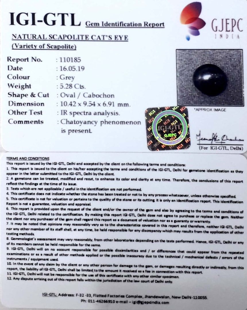 5.28/CT Natural Scapolite Cat's Eye with Govt. Lab Certified-(1221)
