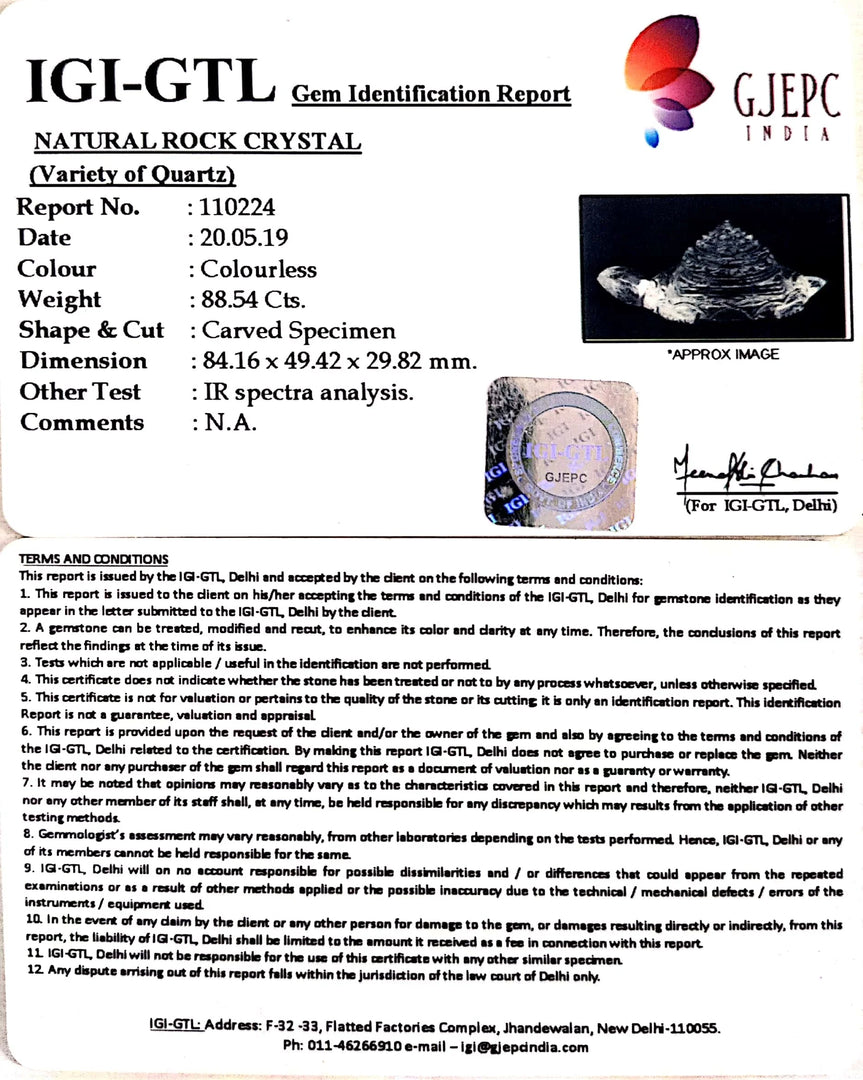 Govt. Lab Certificate | Natural Rock Crystal