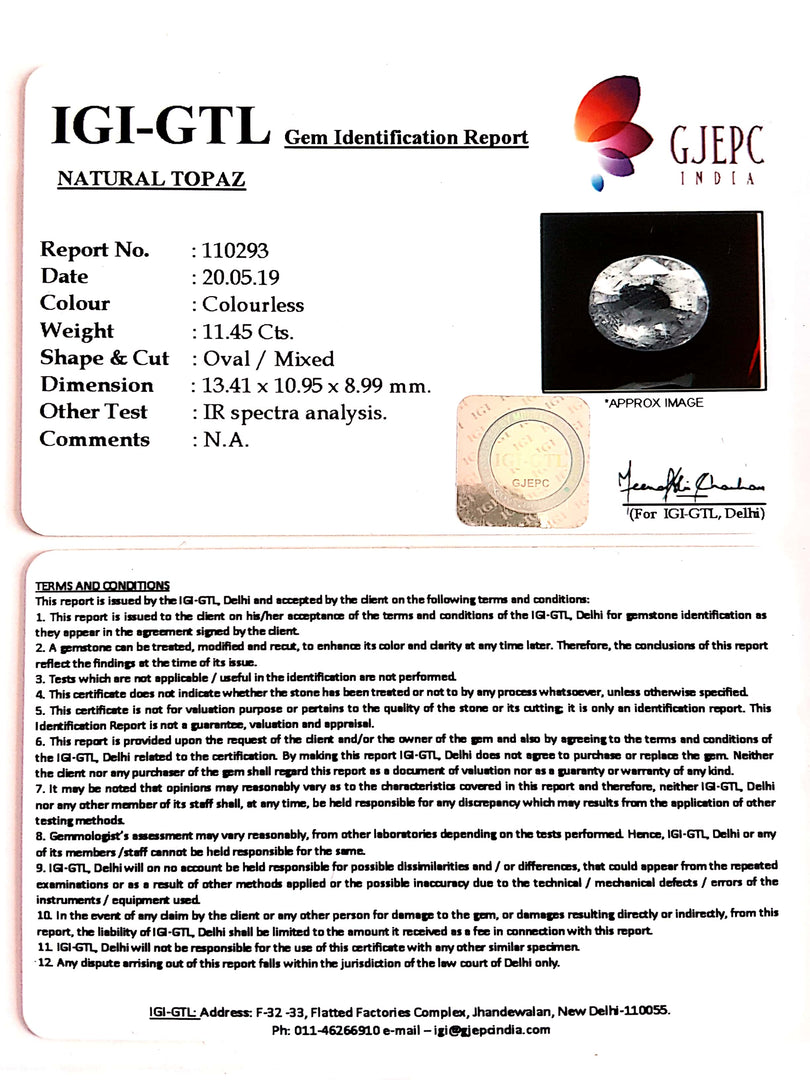 12.72 Ratti Natural White Topaz  with Govt Lab Certificate - (1665)
