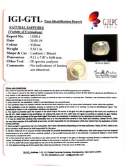 3.70 Ratti Natural Yellow Sapphire With Govt Lab Certificate-(6771)