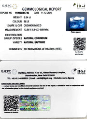 6.64/CT Natural Blue Sapphire with Govt Lab Certificate (16650)