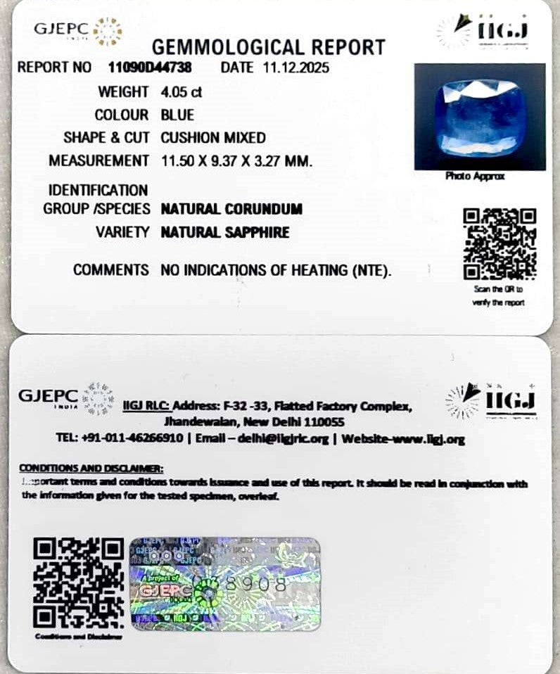 4.05/CT Natural Blue Sapphire with Govt Lab Certificate (23310)