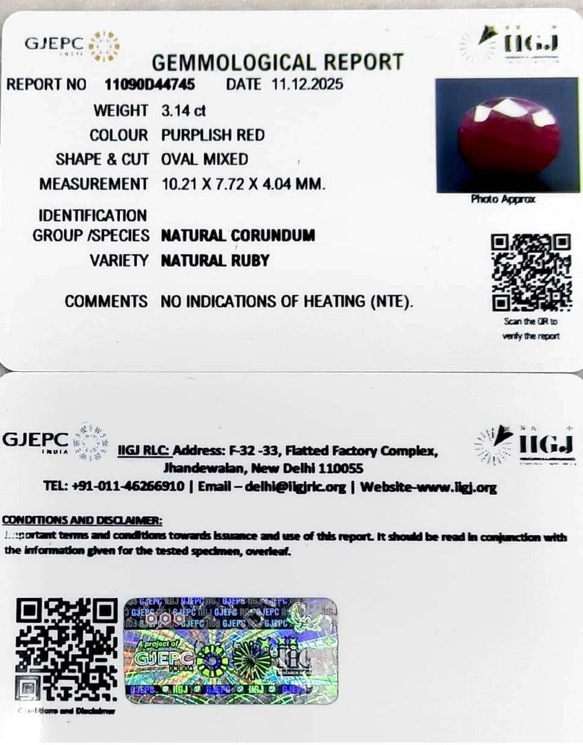 3.14/CT Natural Ruby Stone with Govt. Lab Certificate-11090D44745