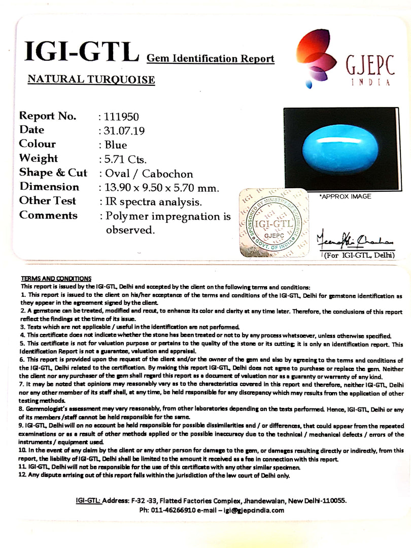 6.34 Ratti Irani Turquoise With Govt. Lab Certificate-(610)