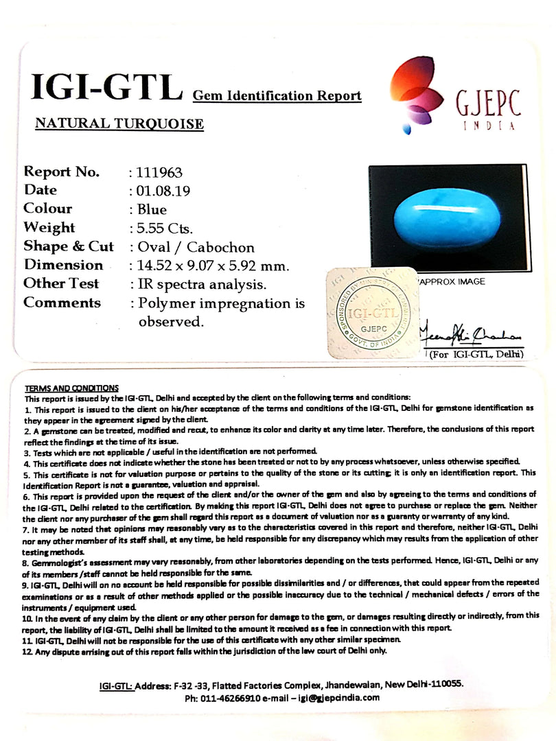 6.17 Ratti Irani Turquoise With Govt. Lab Certificate-(610)