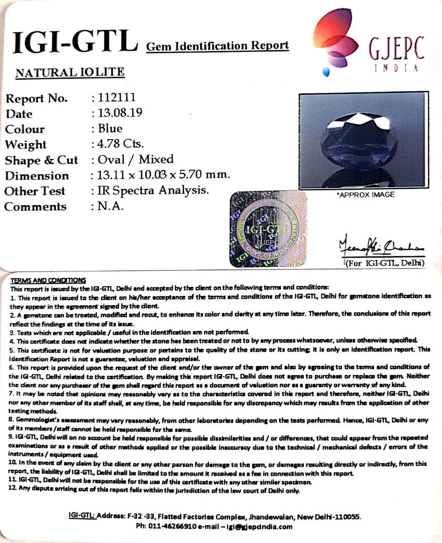 5.30 Ratti Natural Iolite With Govt. Lab Certificate-(1221)