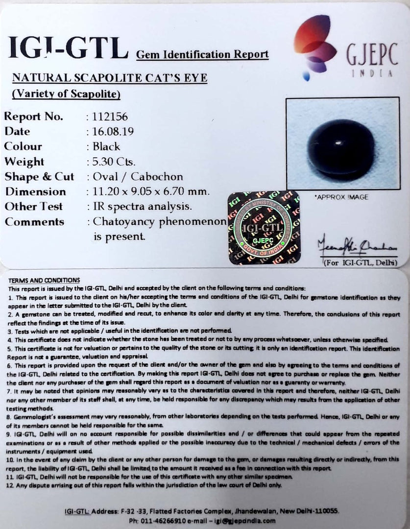 5.88 Ratti Natural Scapolite Cat's Eye with Govt. Lab Certified-(1221)