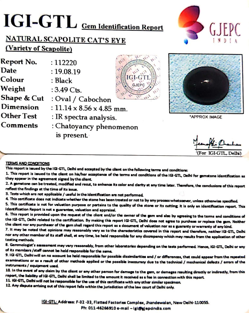 3.87 Ratti Natural Scapolite Cat's Eye with Govt. Lab Certified-(1221)