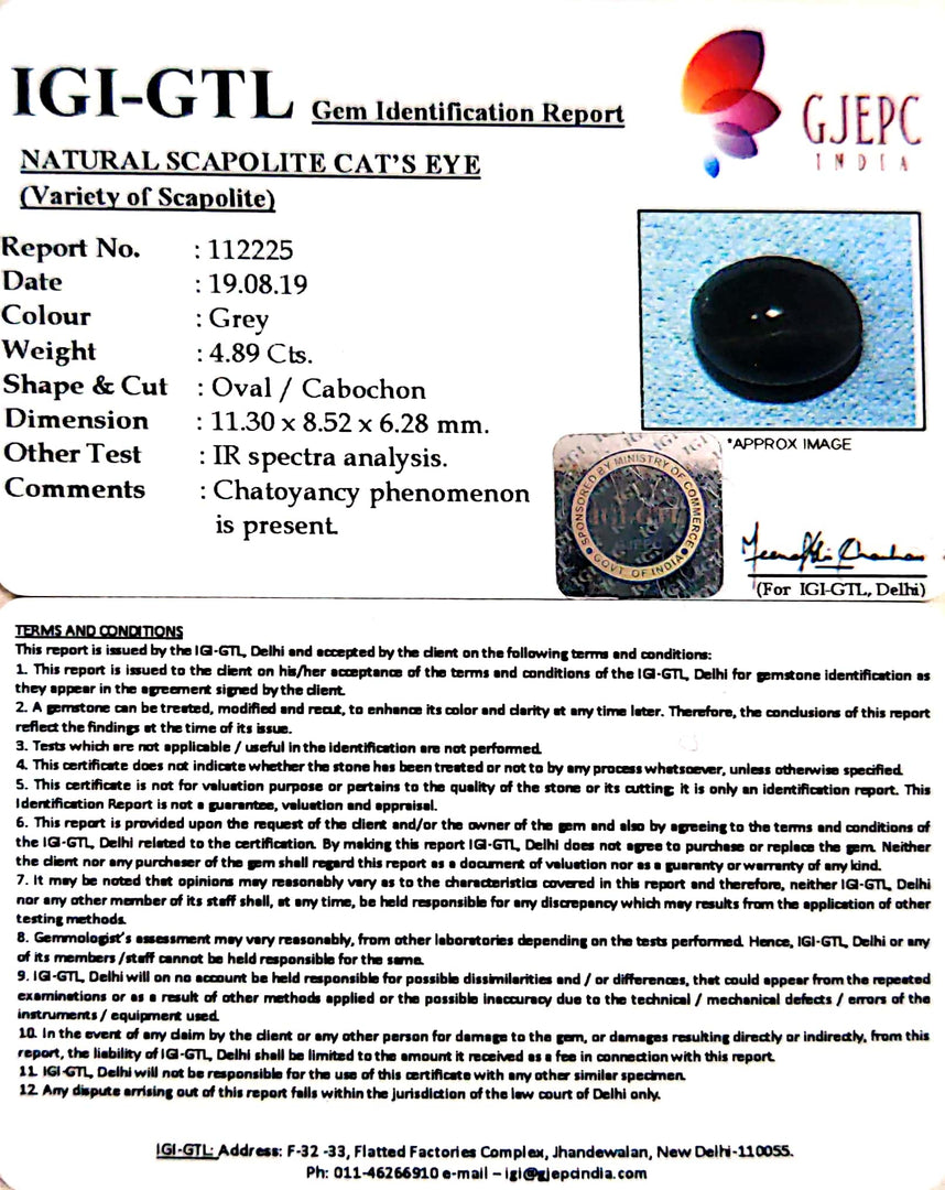 5.24 Ratti Natural Scapolite Cat's Eye with Govt. Lab Certified-(1221)