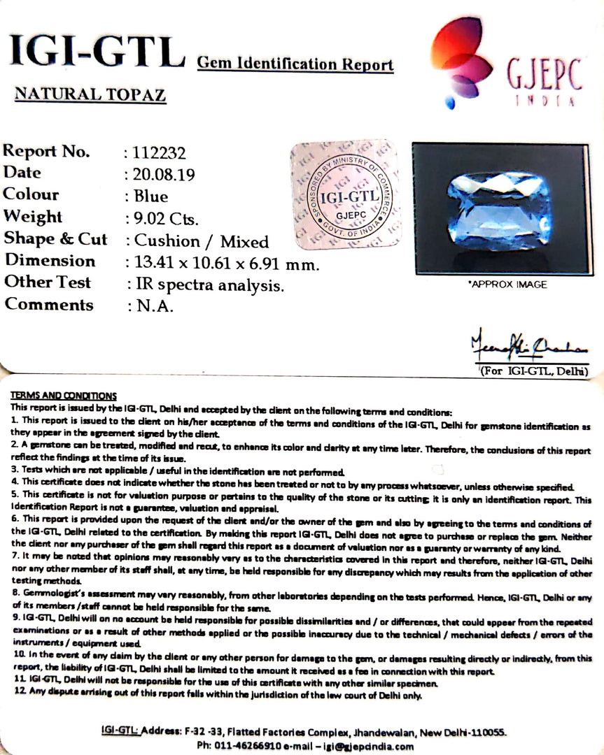10.02 Ratti Blue Topaz with Govt Lab Certificate-(1665)