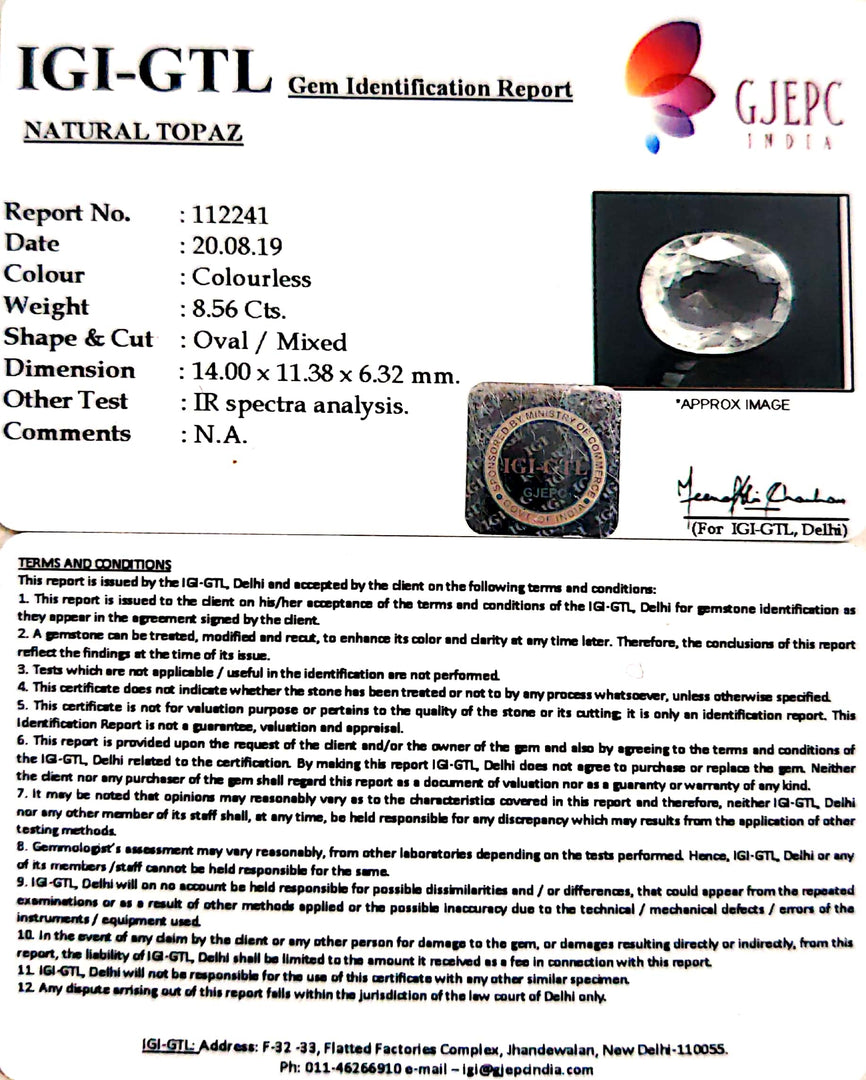 9.51 Ratti Natural White topez with Govt. Lab Certificate-(832)