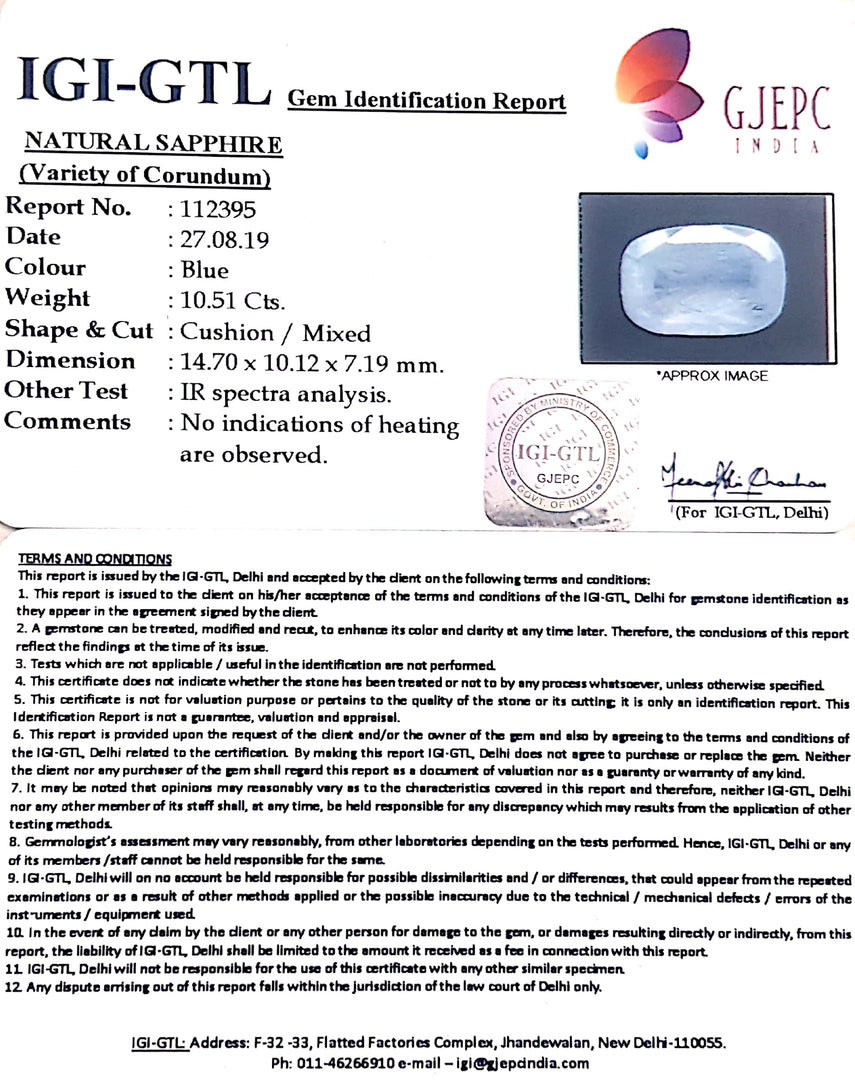 11.68 Ratti Natural Blue Sapphire With Govt Lab Certified-(6771)