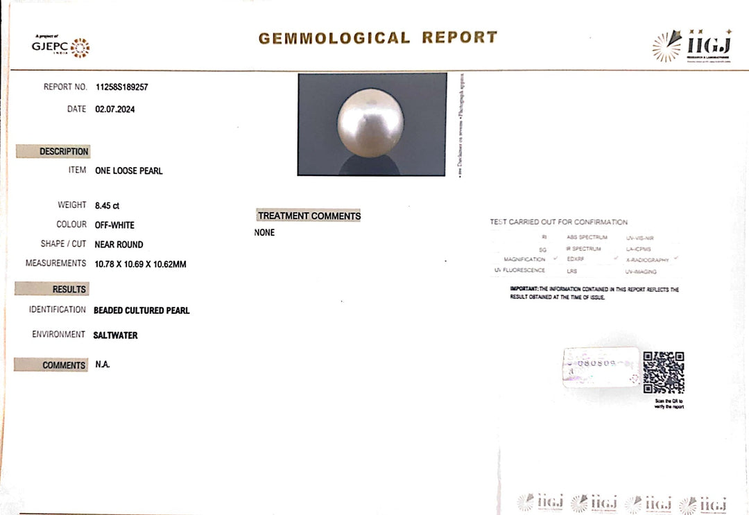 8.45/CT South Sea Pearl with Govt. Lab Certificate-1550