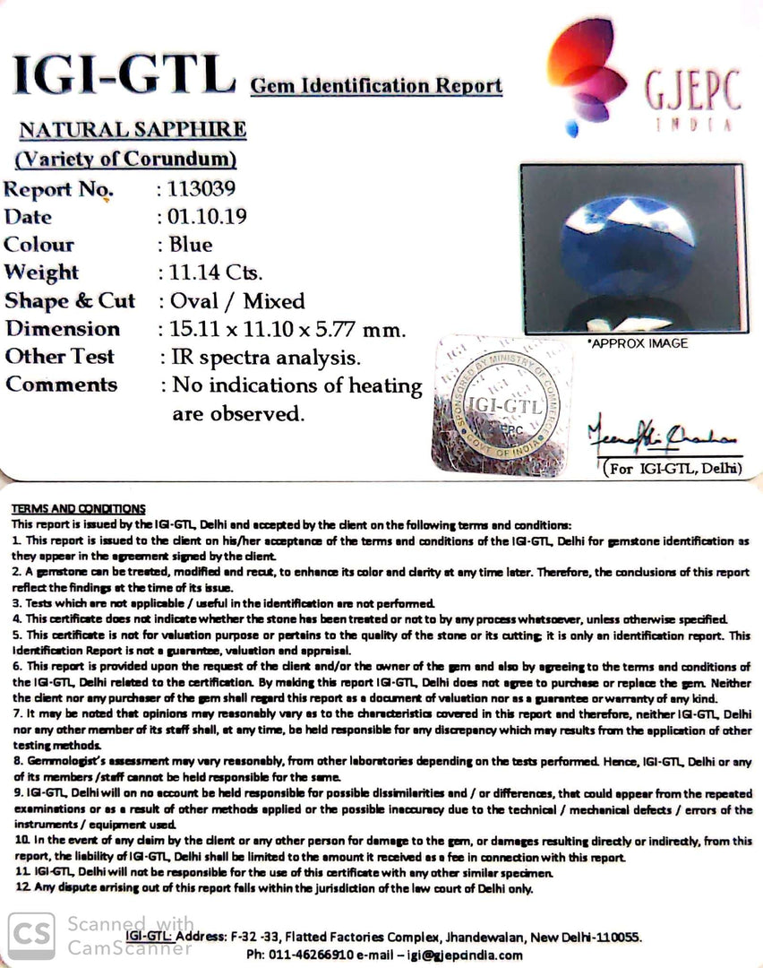 12.38 Ratti Natural Blue Sapphire With Govt Lab Certified-(2331)