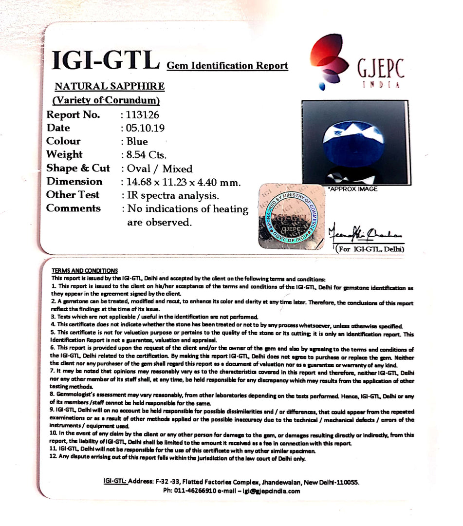 9.48 Ratti Natural Blue Sapphire With Govt Lab Certified-(2331)