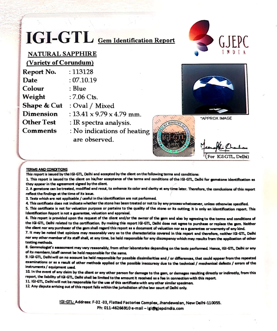 7.84 Ratti Natural Blue Sapphire With Govt Lab Certified-(2331)
