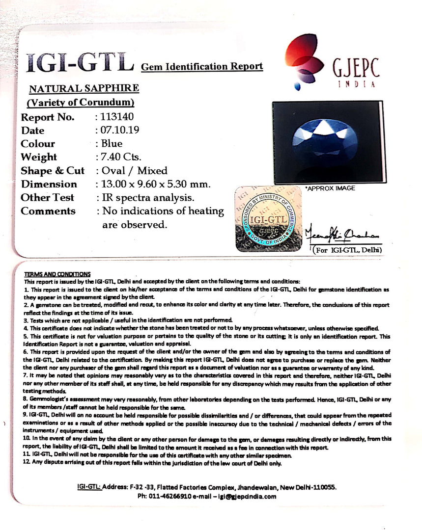 8.21 Ratti Natural Blue Sapphire With Govt Lab Certified-(2331)