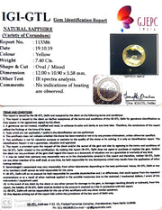 7.40/CT Natural Yellow Sapphire with Govt Lab Certificate-45510