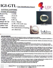 6.44/CT Natural Yellow Sapphire with Govt Lab Certificate-YELSA9U