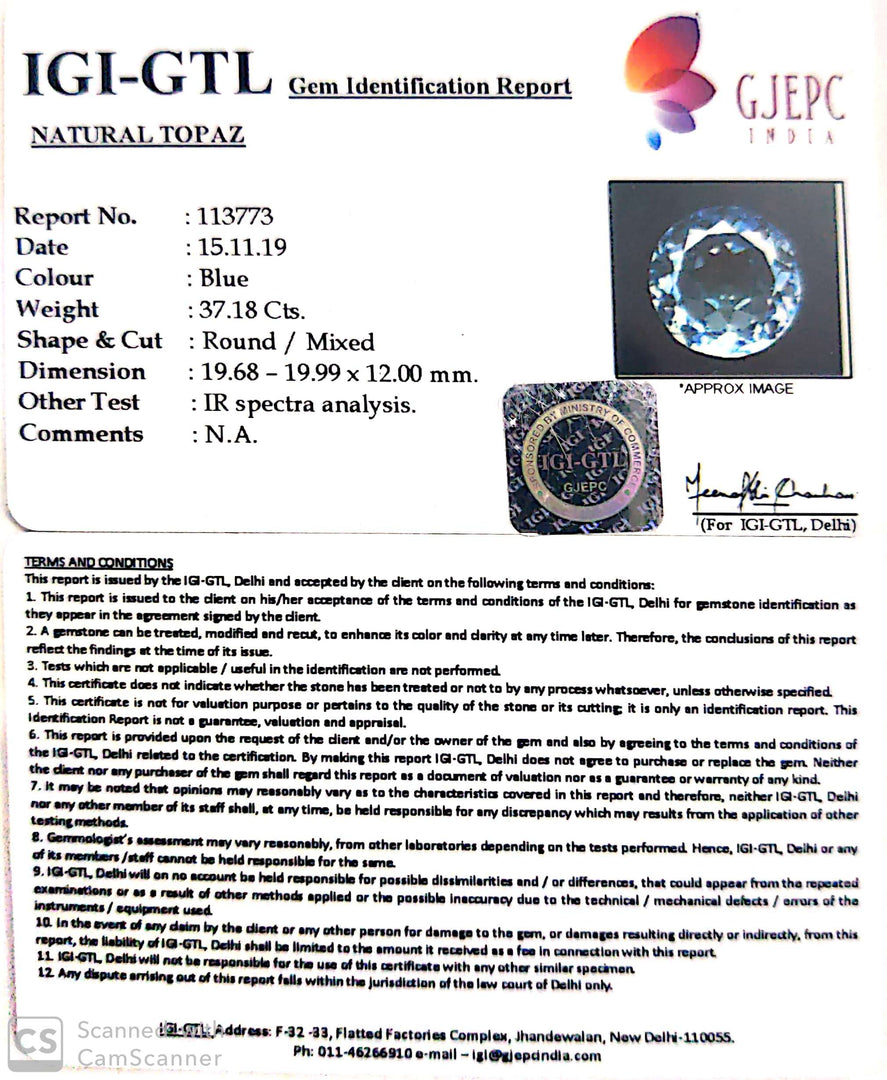 41.31 Ratti Blue Topaz with Govt Lab Certificate-(1665)