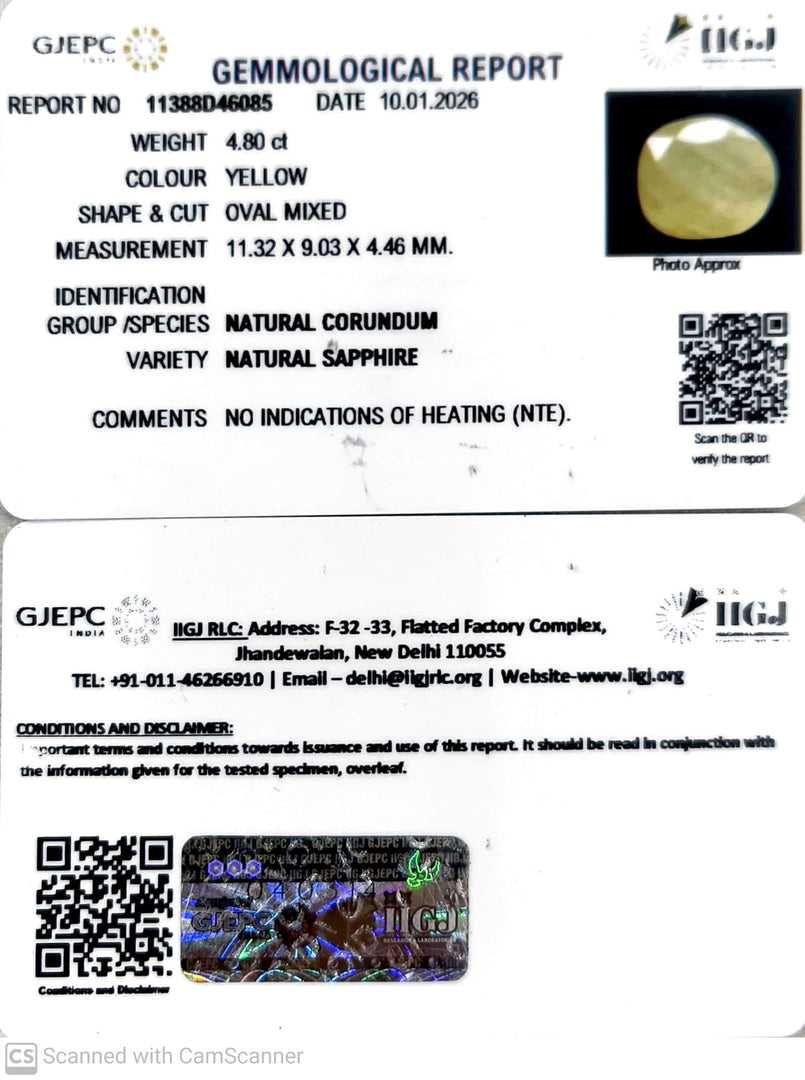 4.80/CT Natural Yellow Sapphire With Govt Lab Certificate-11388D46085