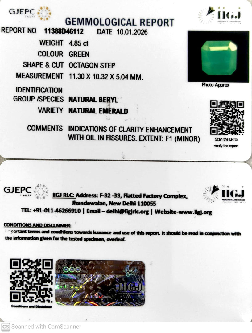 4.85/CT Natural Panna Stone with Govt. Lab Certificate-11388D46112