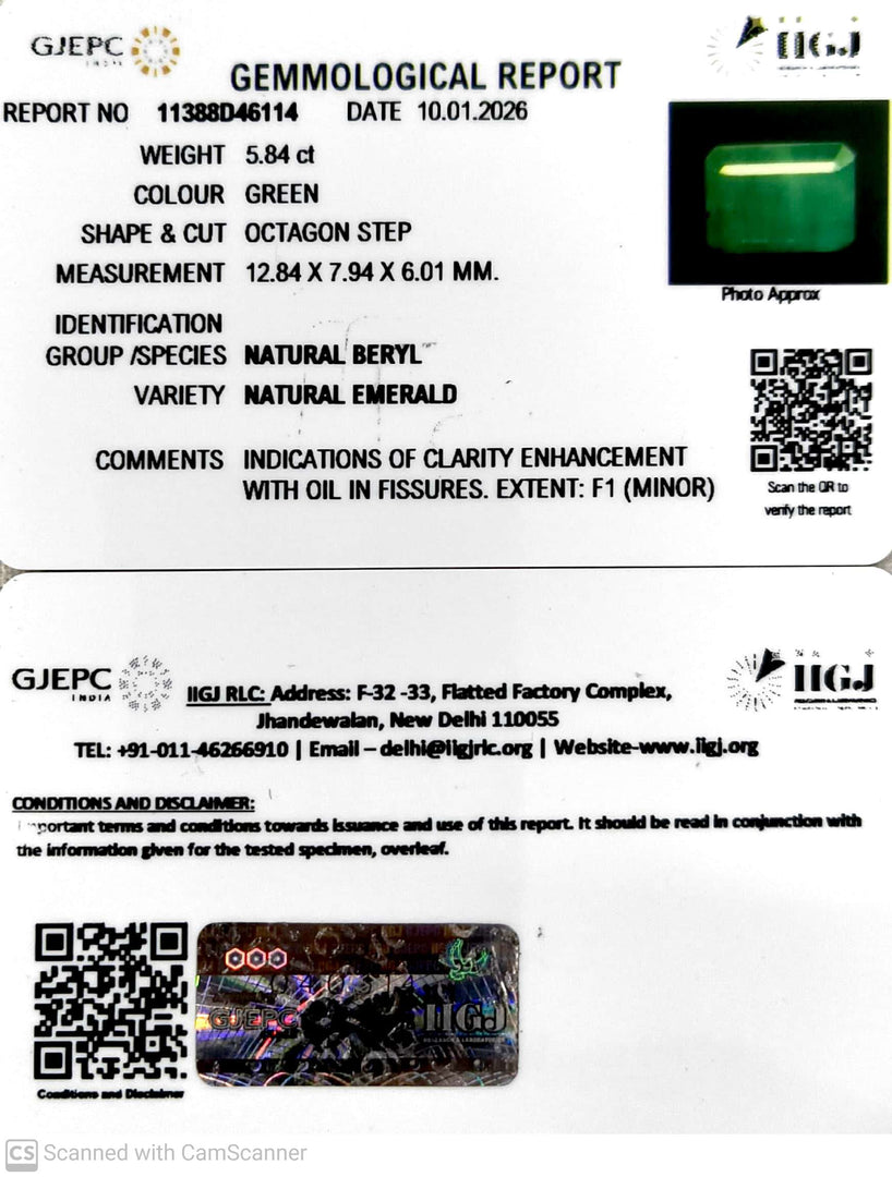 5.84/CT Natural Panna Stone with Govt. Lab Certificate-11388D46114