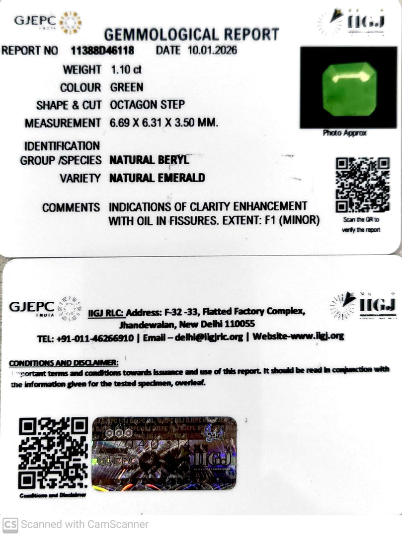 1.10/CT Natural Panna Stone with Govt. Lab Certificate-11388D46118