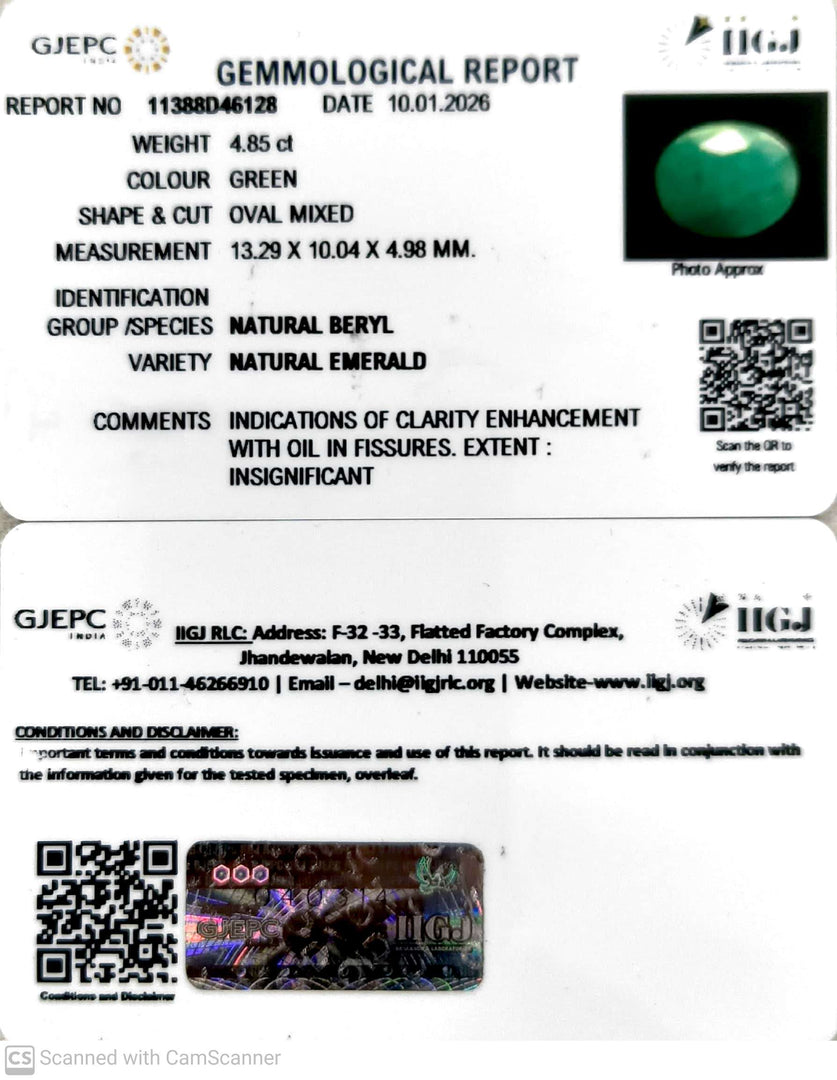 4.85/CT Natural Panna Stone with Govt. Lab Certificate-11388D46128