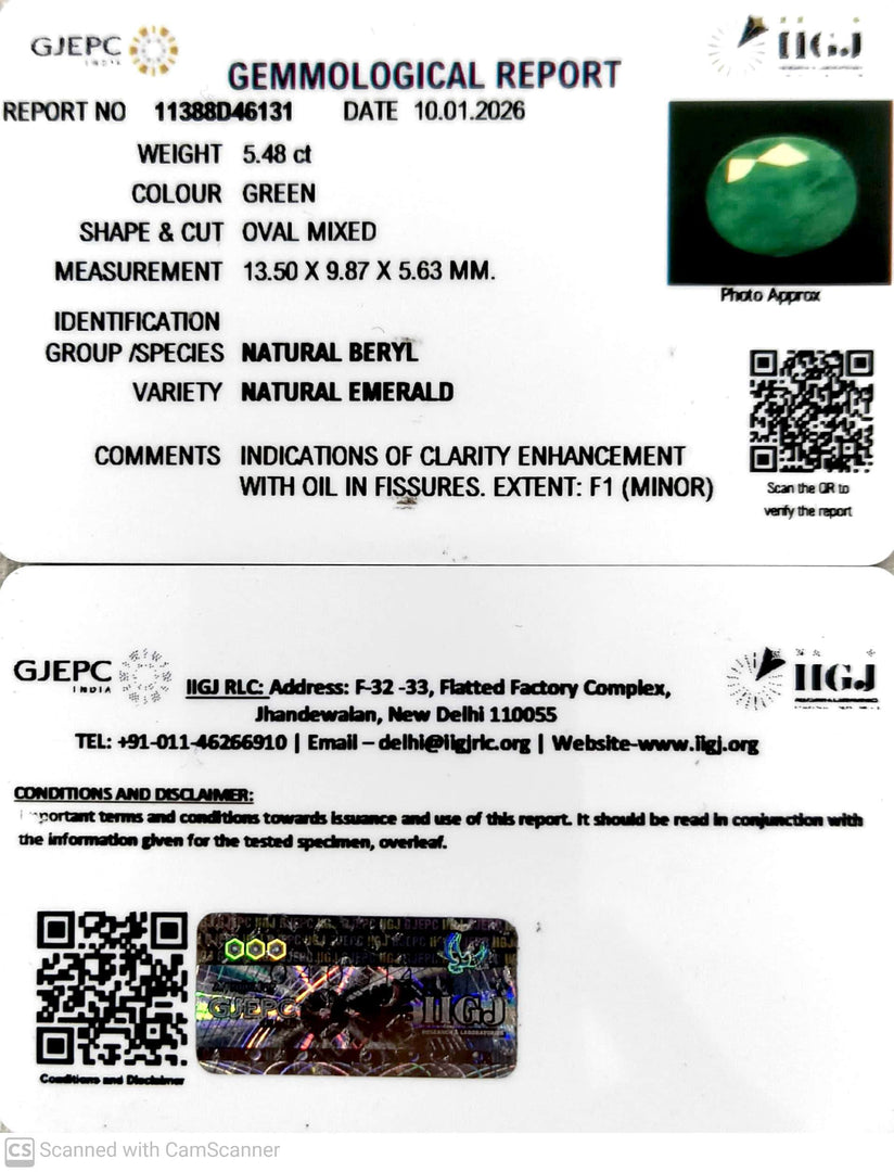 5.48/CT Natural Panna Stone with Govt. Lab Certificate-11388D46131