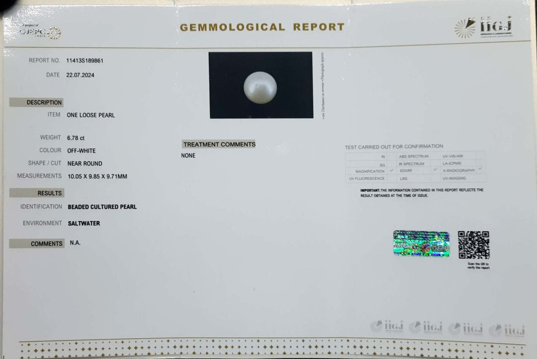 6.78/CT South Sea Pearl with Govt. Lab Certificate-1550