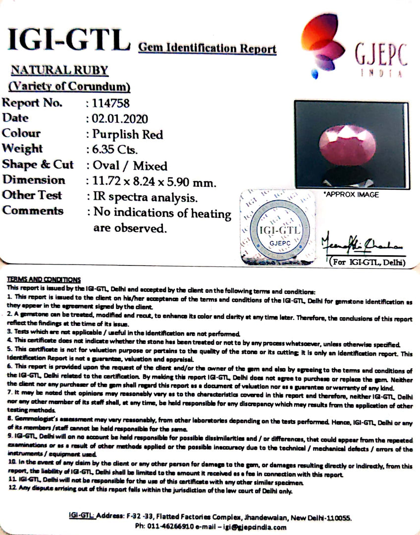 7.06 Ratti Natural Neo Burma Ruby with Govt. Lab Certificate-(2331)