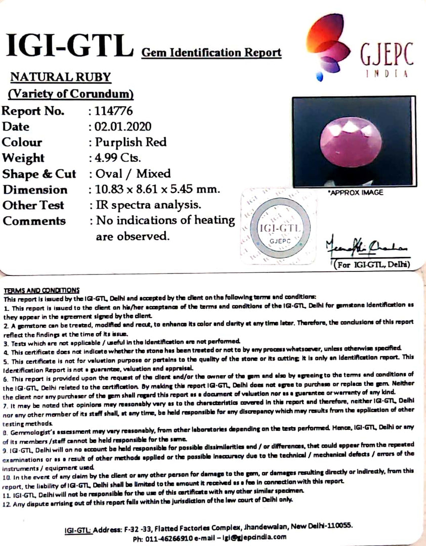 5.54 Ratti Natural Neo Burma Ruby with Govt. Lab Certificate-(3441)