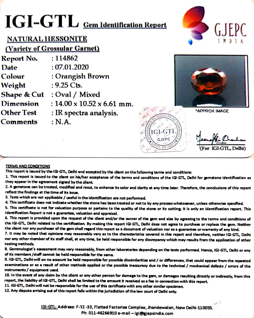 10.28 Ratti Natural Hessonite with Govt. Lab Certificate-(1221)
