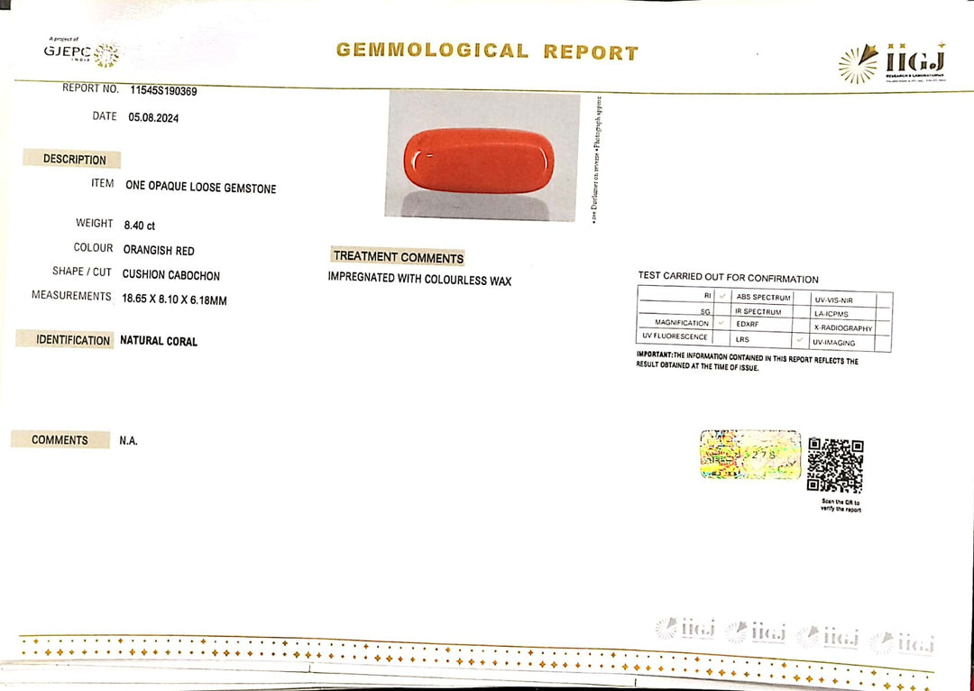 8.40/Carat Natural Cylindrical Red Coral (2100)