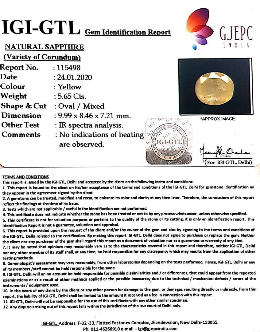6.28 Ratti Natural Yellow Sapphire with Govt Lab Certificate-(4551)