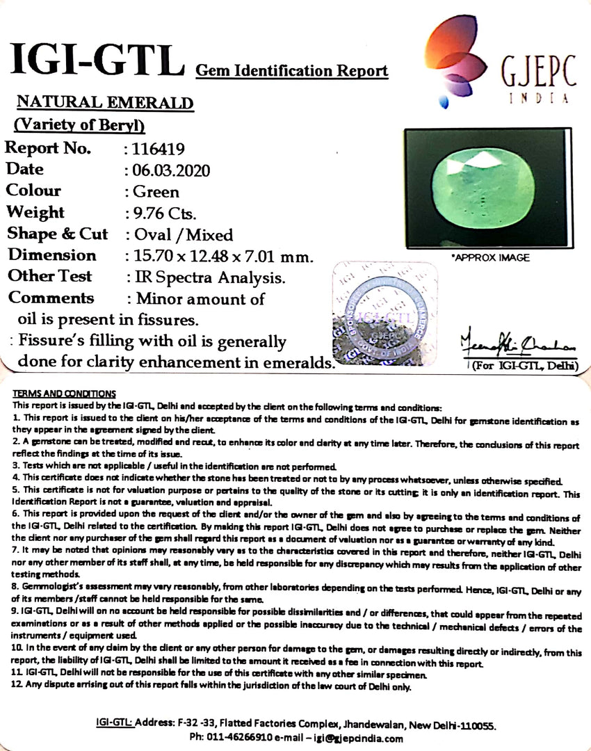 10.84 Ratti Natural Panna Stone with Govt. Lab Certificate (2331)