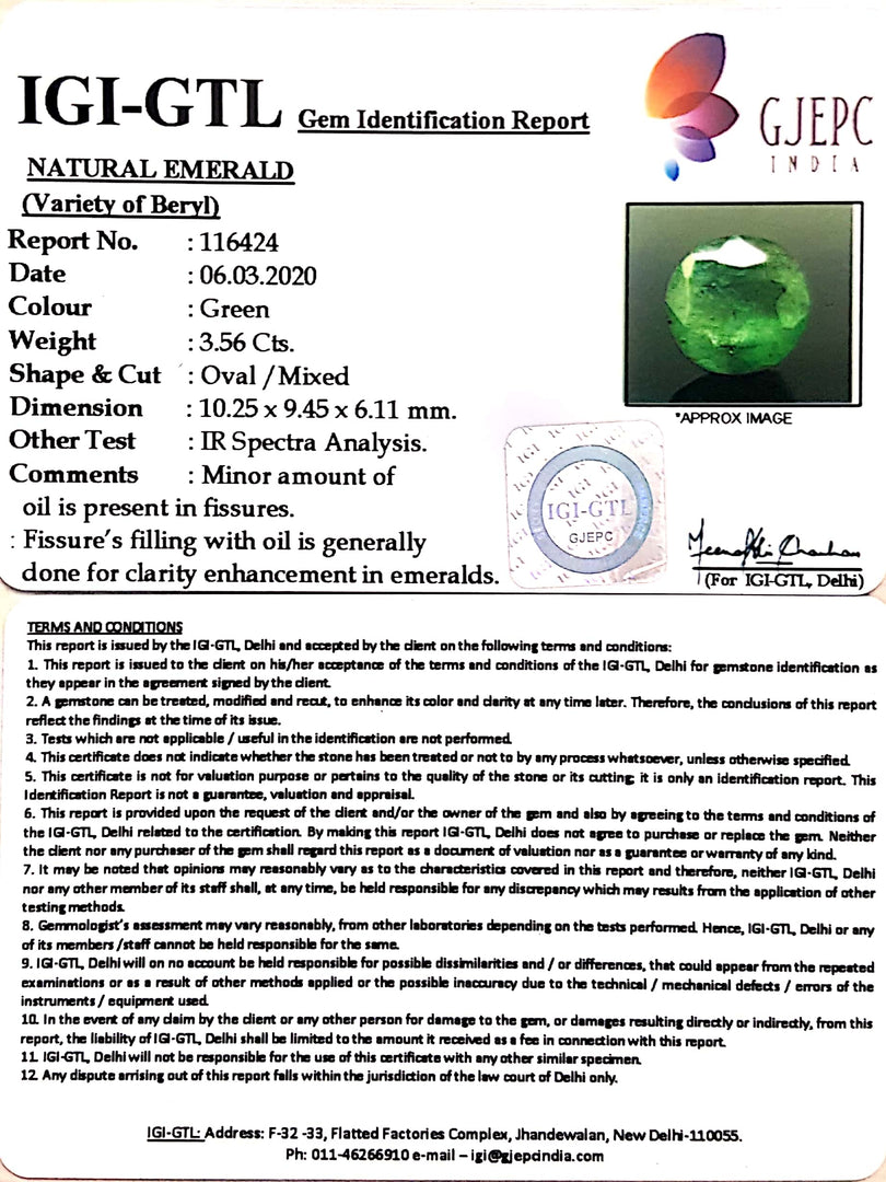 3.96 Ratti Natural Panna Stone with Govt. Lab Certificate (4551)