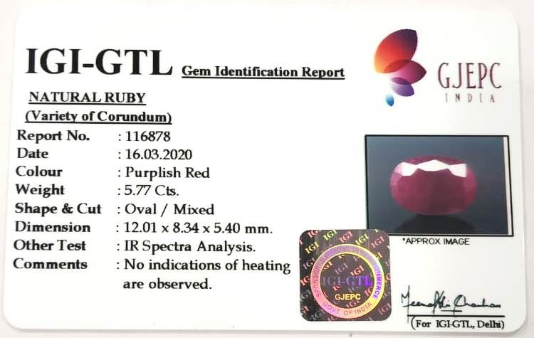 6.40 Ratti Natural Neo Burma Ruby with Govt Lab Certificate-(3441)