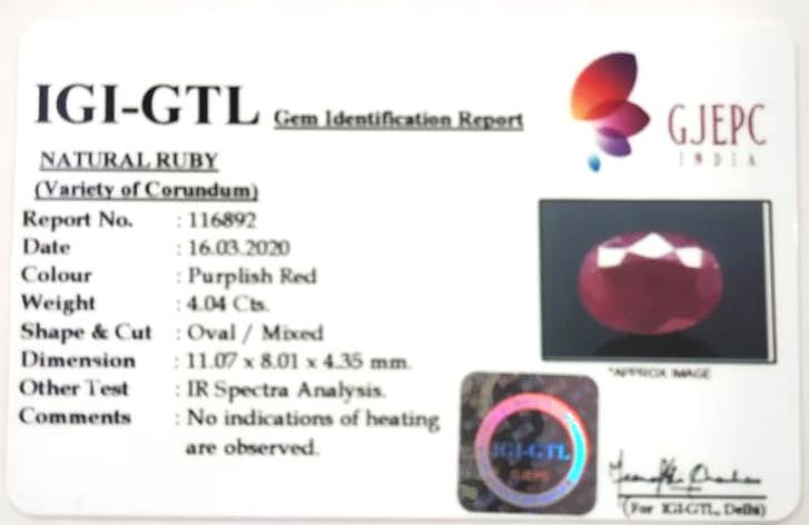 4.48 Ratti Natural Neo Burma  Ruby with Govt Lab Certificate-(5661)