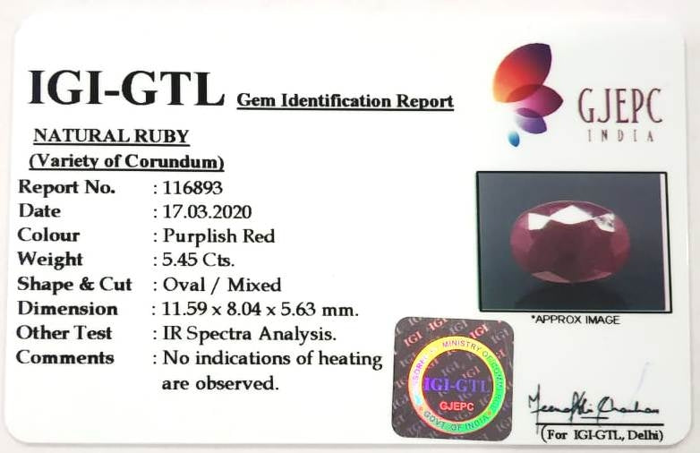 6.05 Ratti Natural Neo Burma Ruby with Govt Lab Certificate-(2331)