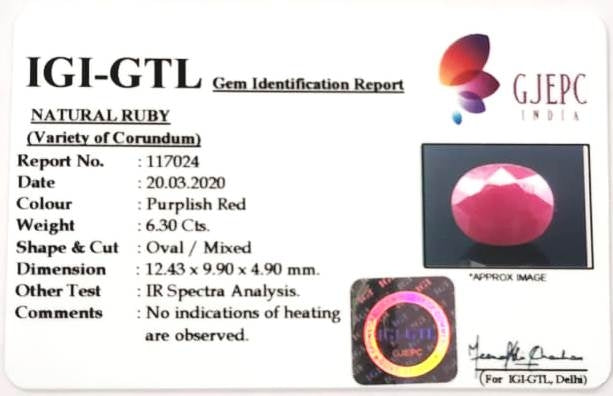 6.99 Ratti Natural Neo Burma Ruby with Govt. Lab Certificate-(2331)
