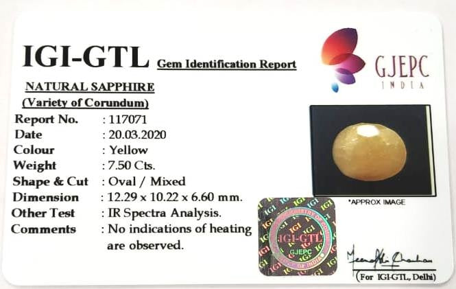 8.32 Ratti Natural Yellow Sapphire with Govt Lab Certificate-(1221)