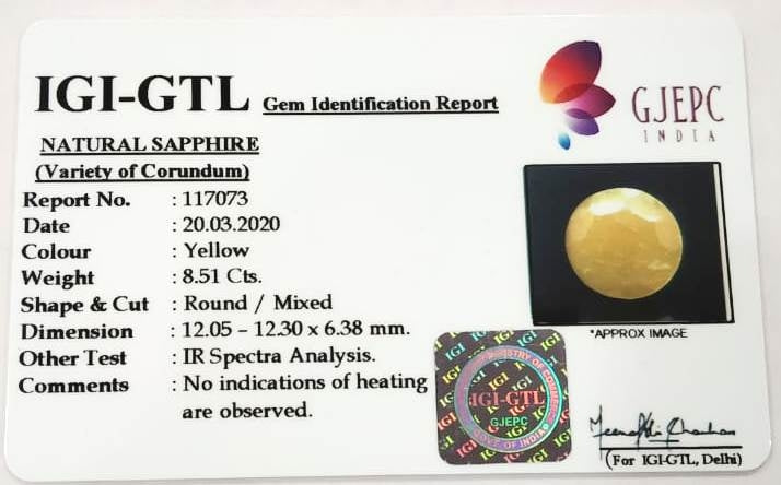 9.44 Ratti Natural Yellow Sapphire with Govt Lab Certificate-(1221)