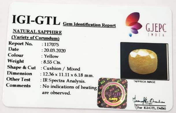 9.49 Ratti Natural Yellow Sapphire with Govt Lab Certificate-(1221)
